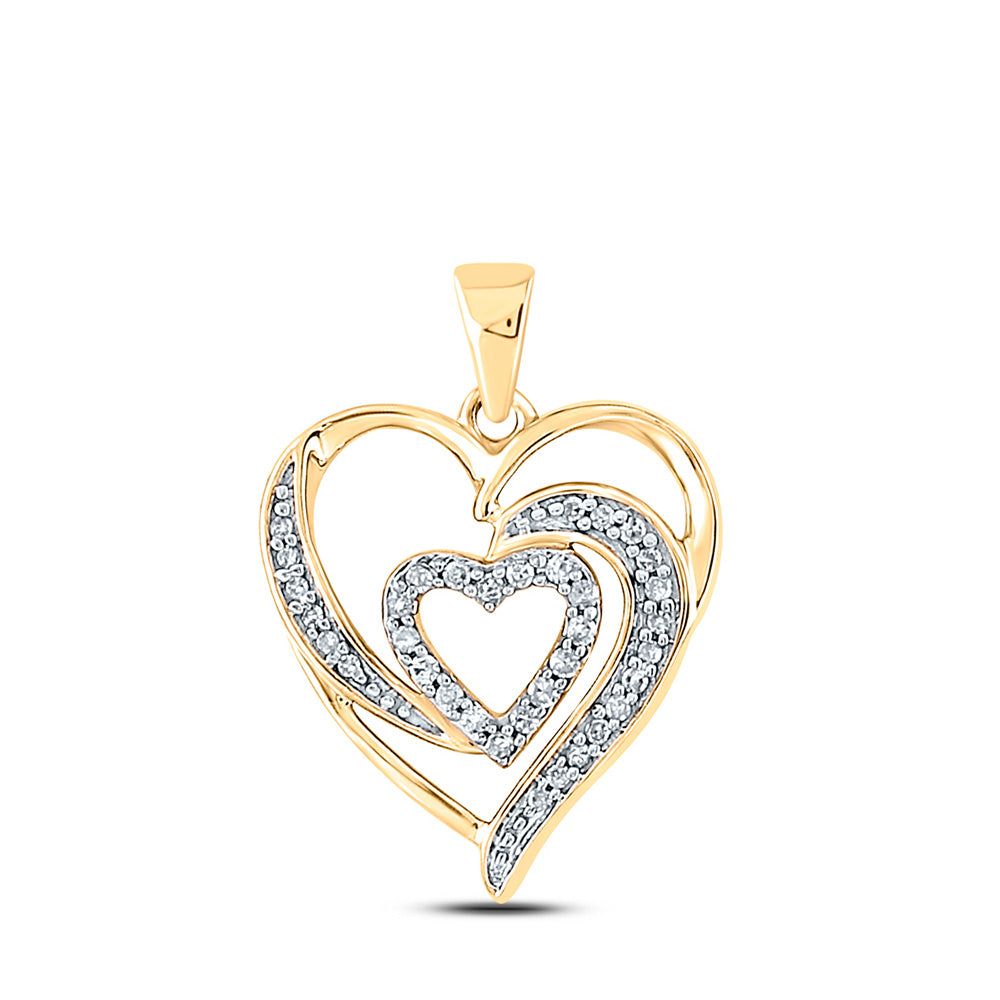 10kt Yellow Gold Womens Round Diamond Heart Pendant 1/6 Cttw