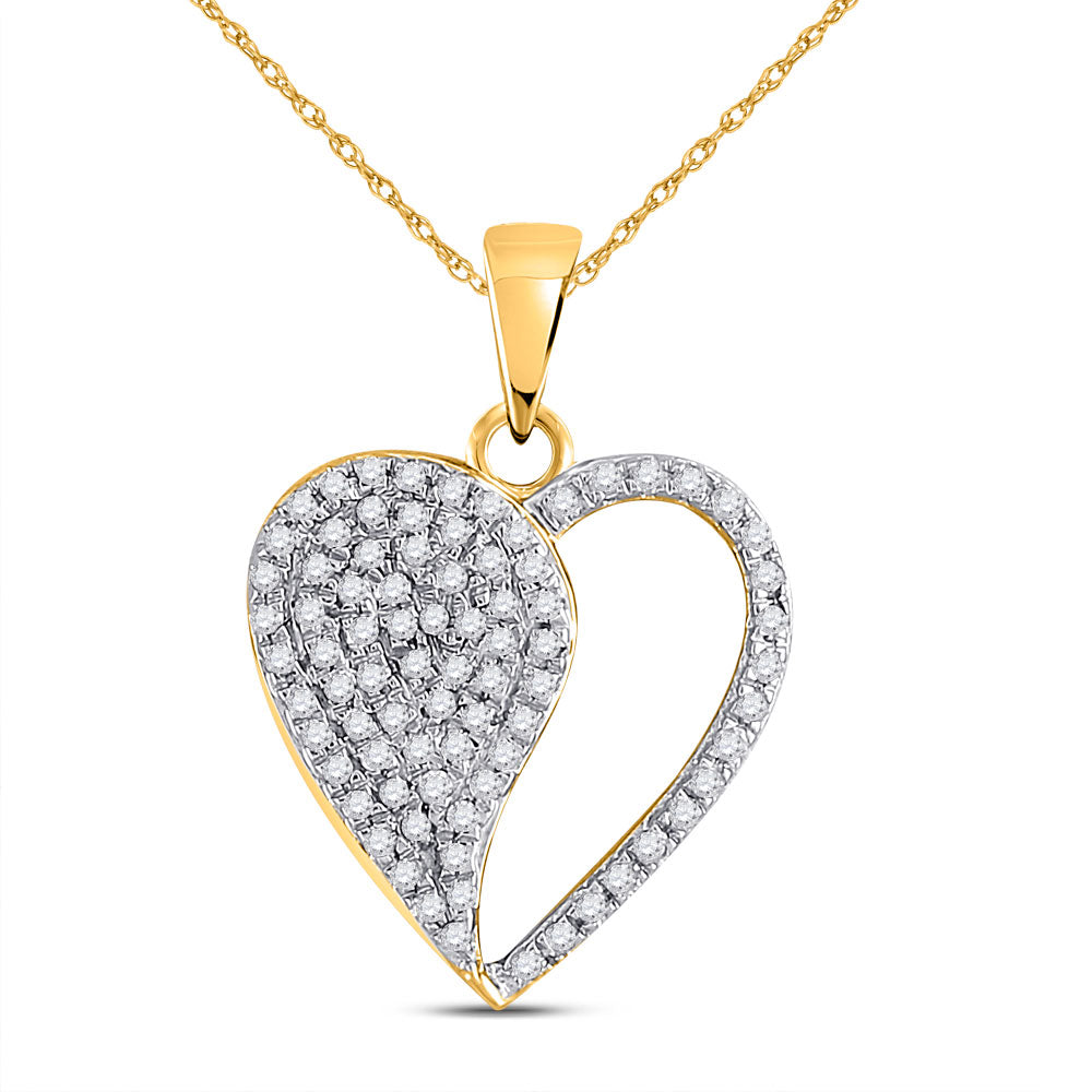 10kt Yellow Gold Womens Round Diamond Modern Heart Pendant 1/3 Cttw