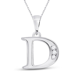 10kt White Gold Womens Round Diamond D Initial Letter Pendant 1/20 Cttw