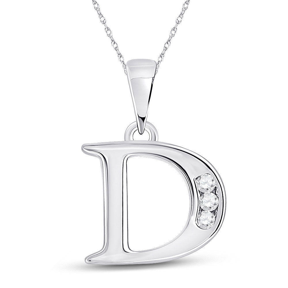 10kt White Gold Womens Round Diamond D Initial Letter Pendant 1/20 Cttw