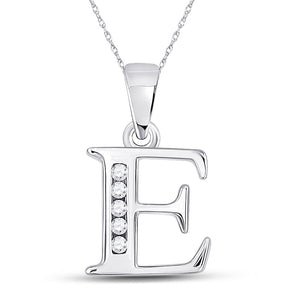 10kt White Gold Womens Round Diamond E Initial Letter Pendant 1/20 Cttw