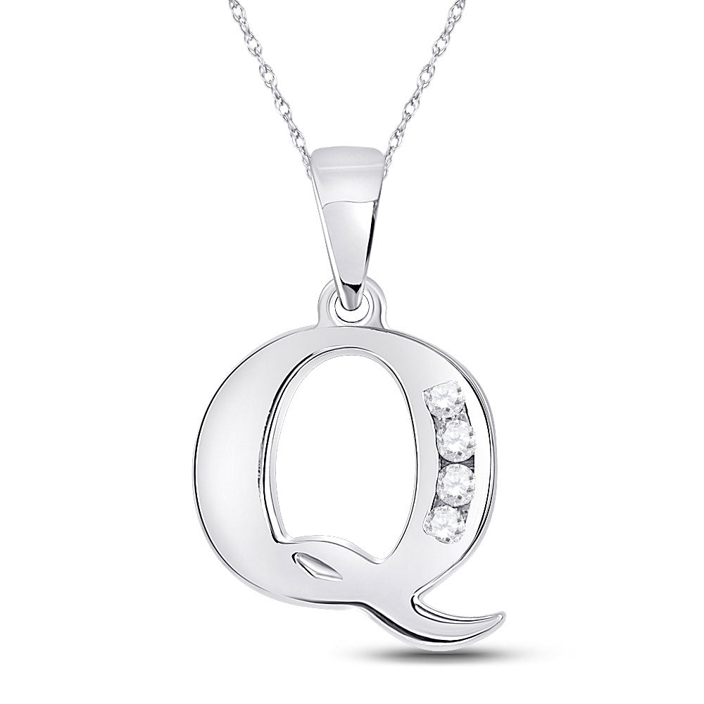 10kt White Gold Womens Round Diamond Q Initial Letter Pendant 1/20 Cttw