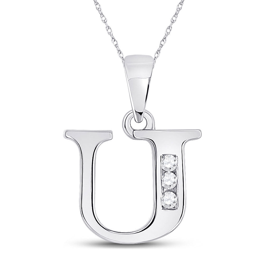 10kt White Gold Womens Round Diamond U Initial Letter Pendant 1/20 Cttw