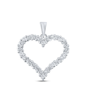 14kt White Gold Womens Round Diamond Outline Heart Pendant 1 Cttw