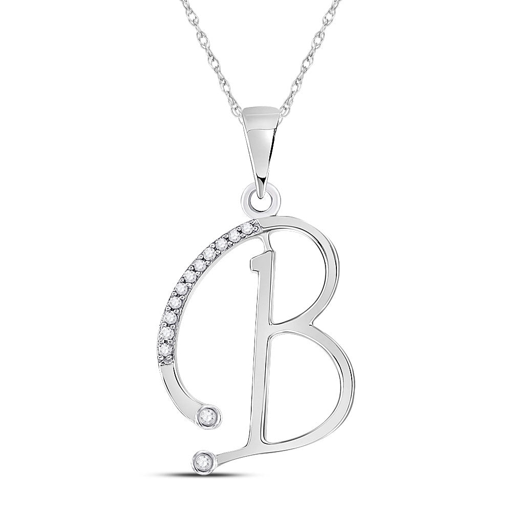 10kt White Gold Womens Round Diamond B Initial Letter Pendant 1/12 Cttw