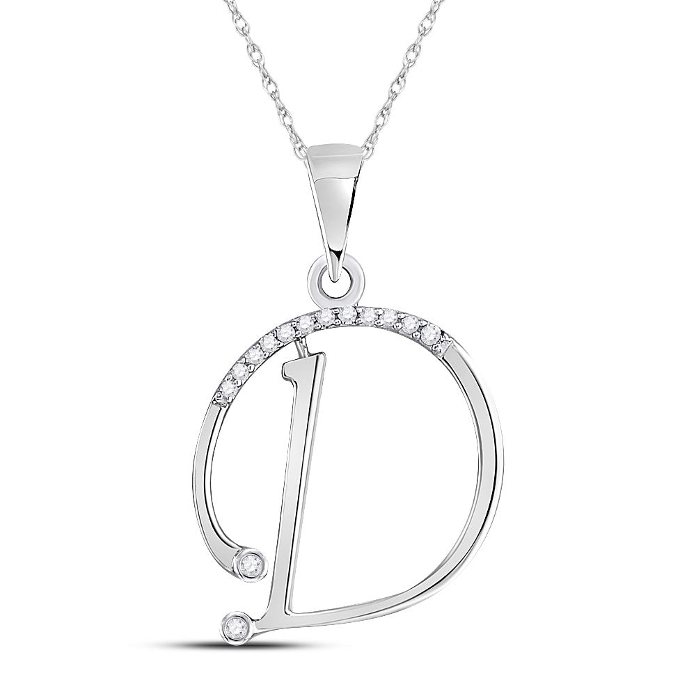 10kt White Gold Womens Round Diamond D Initial Letter Pendant 1/12 Cttw