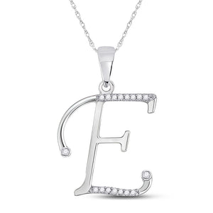 10kt White Gold Womens Round Diamond E Initial Letter Pendant 1/12 Cttw