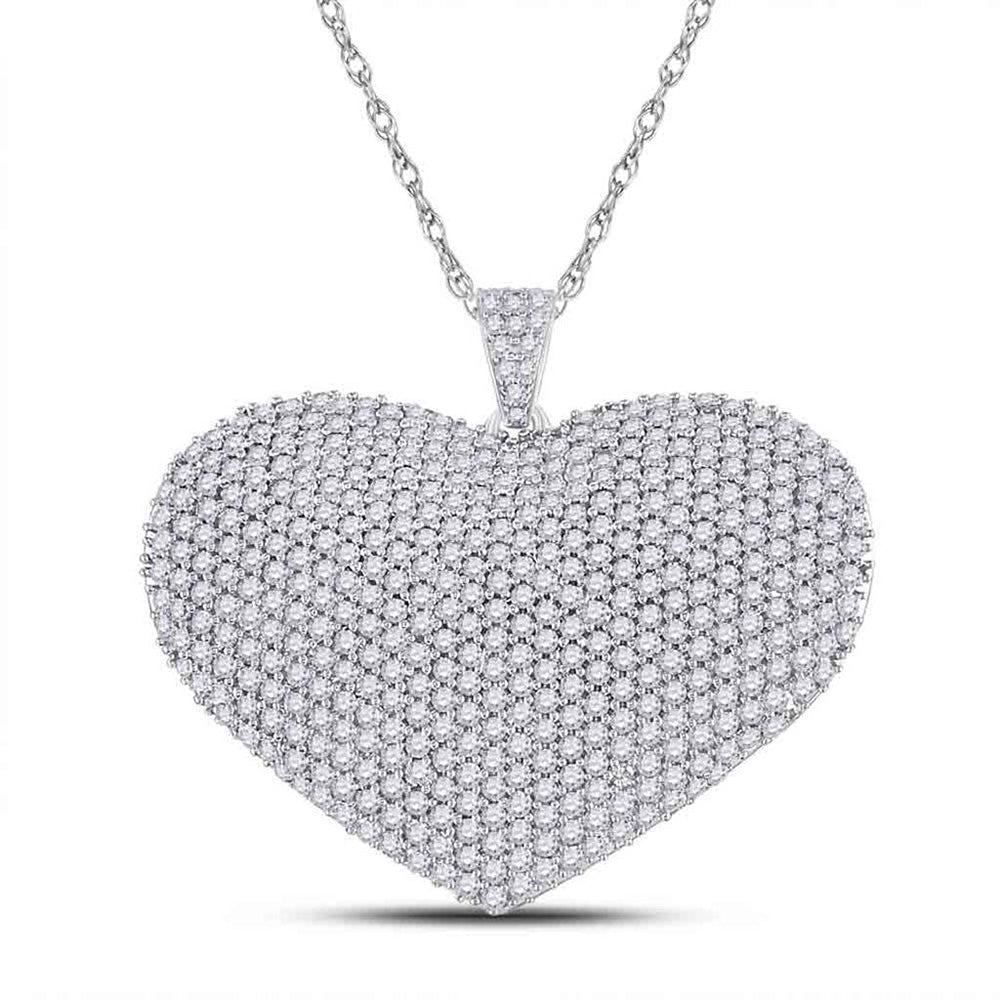 14kt White Gold Womens Round Diamond Charmed Heart Pendant 3 Cttw