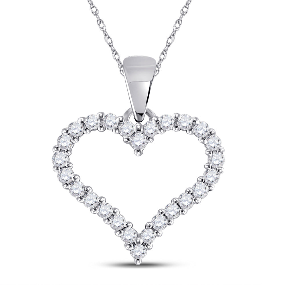 14kt White Gold Womens Round Diamond Outline Heart Pendant 1/4 Cttw