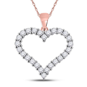 14kt Rose Gold Womens Round Diamond Heart Pendant 1 Cttw