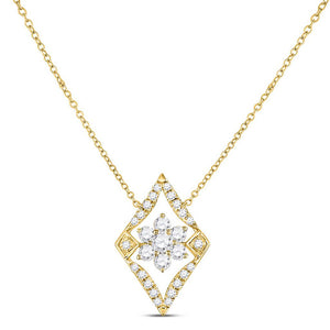 14kt Yellow Gold Womens Round Diamond Geometric Cluster Necklace 1/3 Cttw