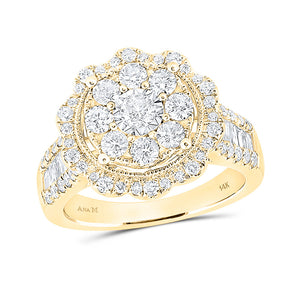 14kt Yellow Gold Womens Round Diamond Flower Cluster Ring 1-5/8 Cttw