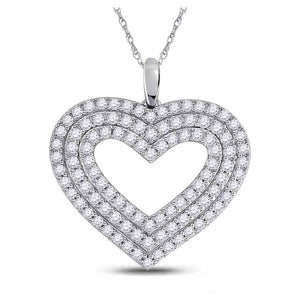 14kt White Gold Womens Round Diamond Heart Pendant 1 Cttw