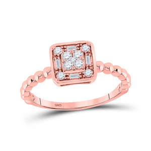 10kt Rose Gold Womens Round Diamond Square Cluster Ring 1/4 Cttw