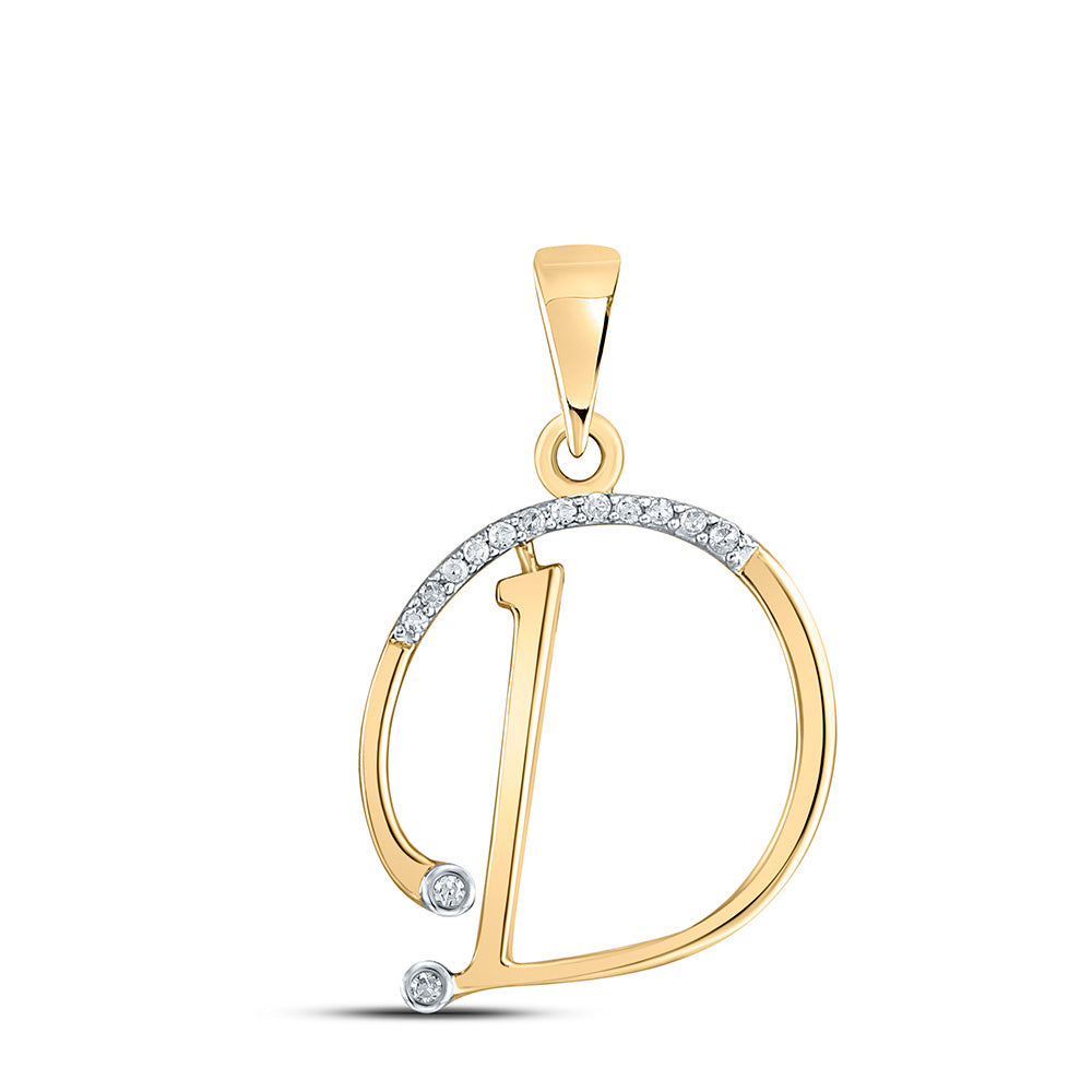 10kt Yellow Gold Womens Round Diamond D Initial Letter Pendant 1/12 Cttw