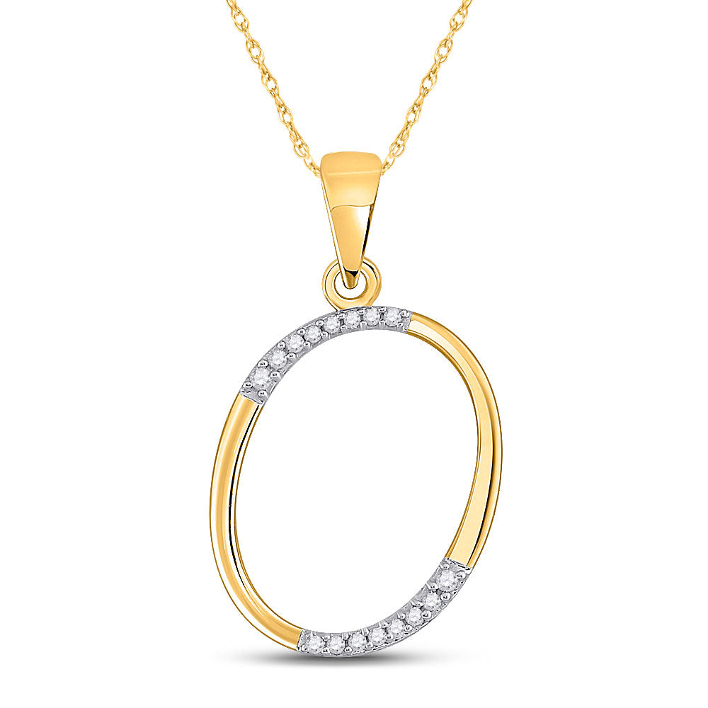 10kt Yellow Gold Womens Round Diamond O Initial Letter Pendant 1/12 Cttw