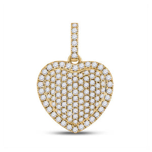 14kt Yellow Gold Womens Round Diamond Heart Pendant 1 Cttw