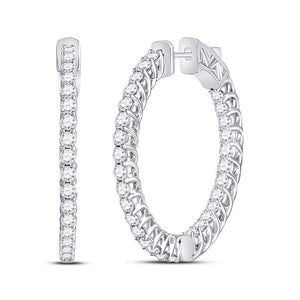 14kt White Gold Womens Round Diamond Single Row Hoop Earrings 3 Cttw