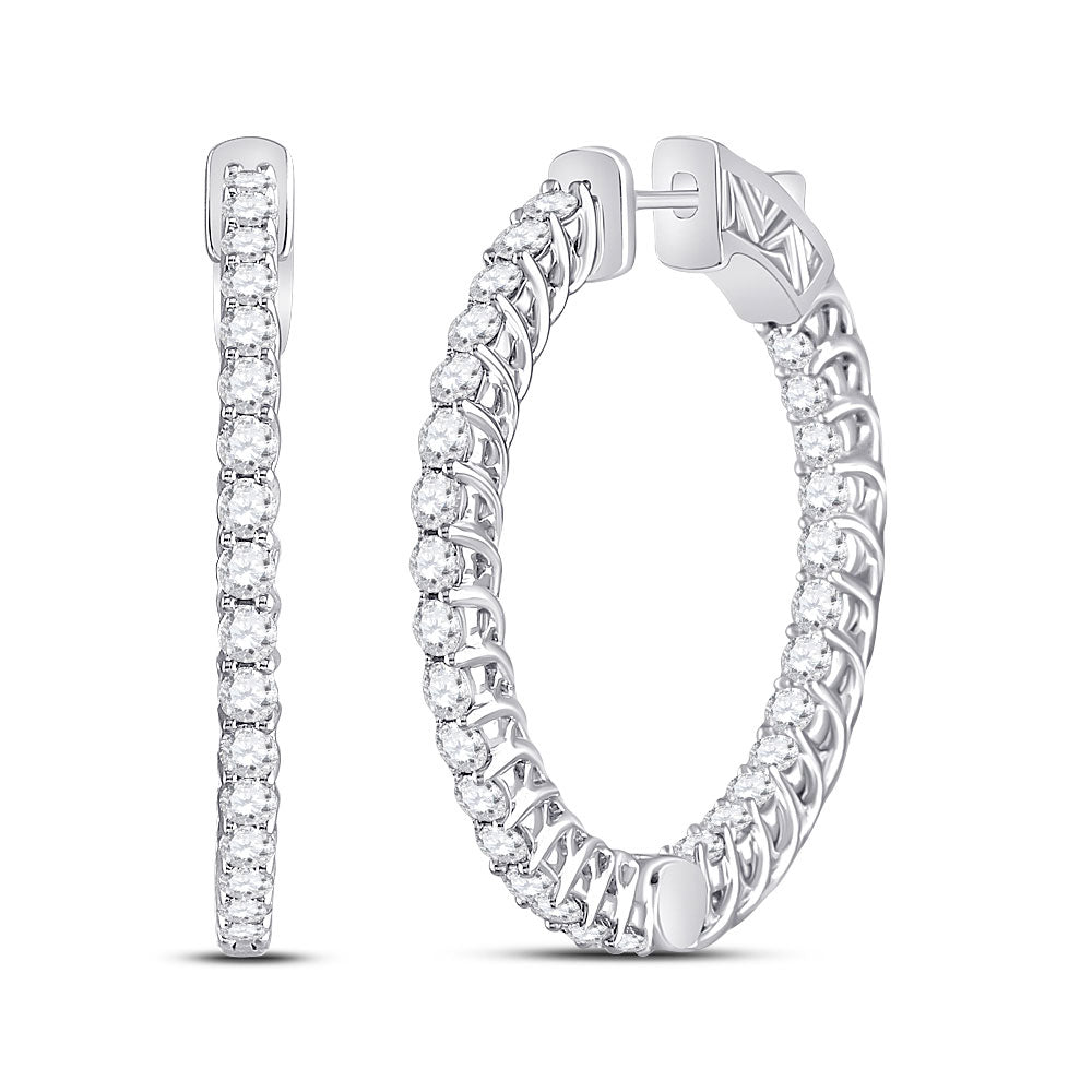 14kt White Gold Womens Round Diamond Single Row Hoop Earrings 3 Cttw