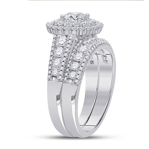 14kt White Gold Round Diamond Bridal Wedding Ring Band Set 2 Cttw