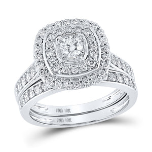 10kt White Gold Round Diamond Bridal Wedding Ring Band Set 1 Cttw