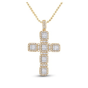 14kt Yellow Gold Mens Round Diamond Cross Charm Pendant 2 Cttw