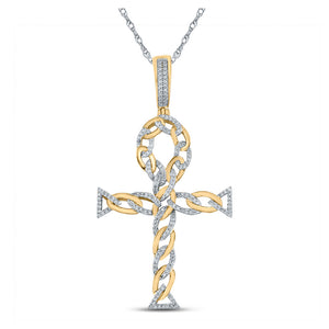 10kt Yellow Gold Mens Round Diamond Ankh Cross Charm Pendant 3/8 Cttw