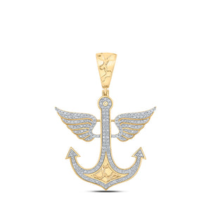 10kt Yellow Gold Mens Round Diamond Anchor Wing Charm Pendant 1/2 Cttw