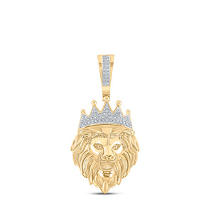 10kt Yellow Gold Mens Round Diamond Lion Animal Charm Pendant 1/6 Cttw