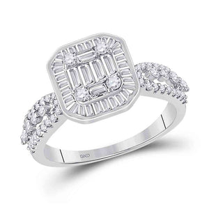 14kt White Gold Womens Baguette Diamond Square Cluster Ring 7/8 Cttw