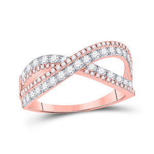 14kt Rose Gold Womens Round Diamond Crossover Band Ring 3/4 Cttw