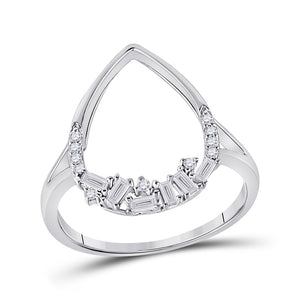 14kt White Gold Womens Round Diamond Teardrop Scattered Fashion Ring 1/5 Cttw