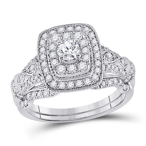 14kt White Gold Round Diamond Bridal Wedding Ring Band Set 1 Cttw