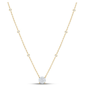 14kt Yellow Gold Womens Round Diamond Fashion Cluster Necklace 5/8 Cttw