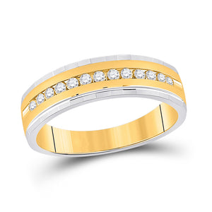 10kt Two-tone Gold Mens Round Diamond Wedding Single Row Band Ring 1/3 Cttw