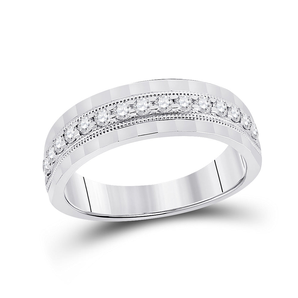 10kt White Gold Mens Round Diamond Wedding Single Row Band Ring 1/2 Cttw