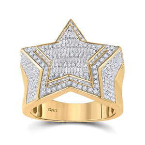 10kt Yellow Gold Mens Baguette Diamond Statement Star Ring 1-1/4 Cttw