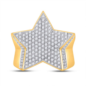 10kt Yellow Gold Mens Round Diamond Star Statement Ring 1-1/2 Cttw