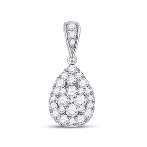 14kt White Gold Womens Round Diamond Teardrop Cluster Pendant 1/2 Cttw