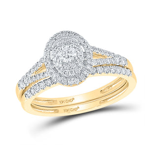 10kt Yellow Gold Round Diamond Oval Bridal Wedding Ring Band Set 1/2 Cttw