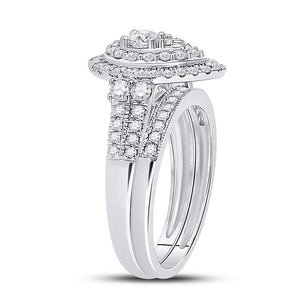 10kt White Gold Round Diamond Bridal Wedding Ring Band Set 1 Cttw