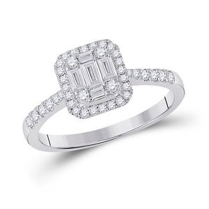 14kt White Gold Womens Baguette Diamond Square Cluster Ring 1/2 Cttw