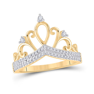 10kt Yellow Gold Womens Round Diamond Crown Tiara Fashion Ring 1/5 Cttw