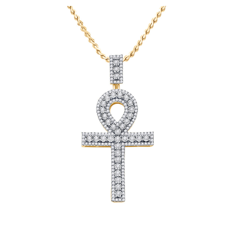 10kt Yellow Gold Mens Round Diamond Ankh Cross Charm Pendant 1 Cttw