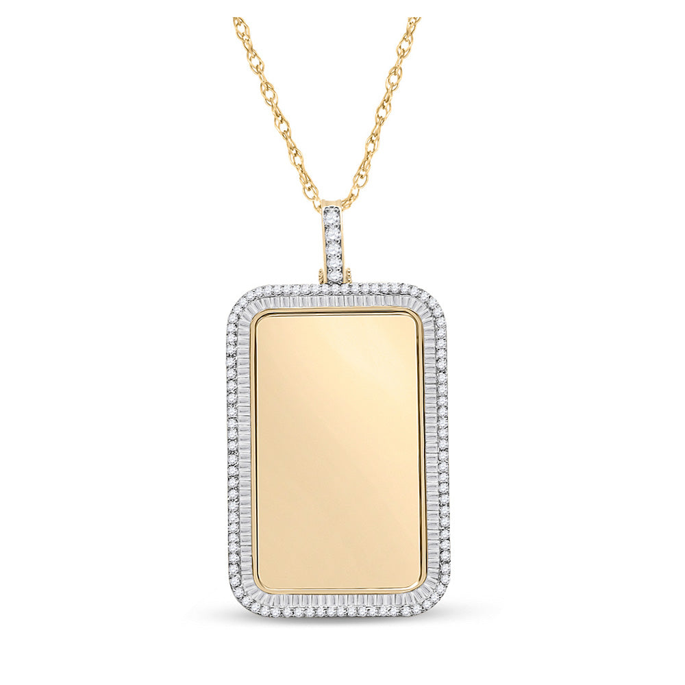 10kt Yellow Gold Mens Baguette Diamond Dog Tag Picture Memory Pendant 2 Cttw