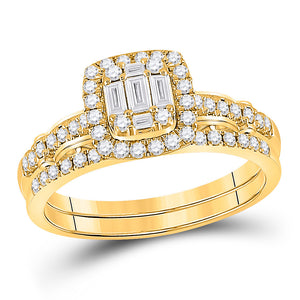 14kt Yellow Gold Baguette Diamond Bridal Wedding Ring Band Set 3/4 Cttw