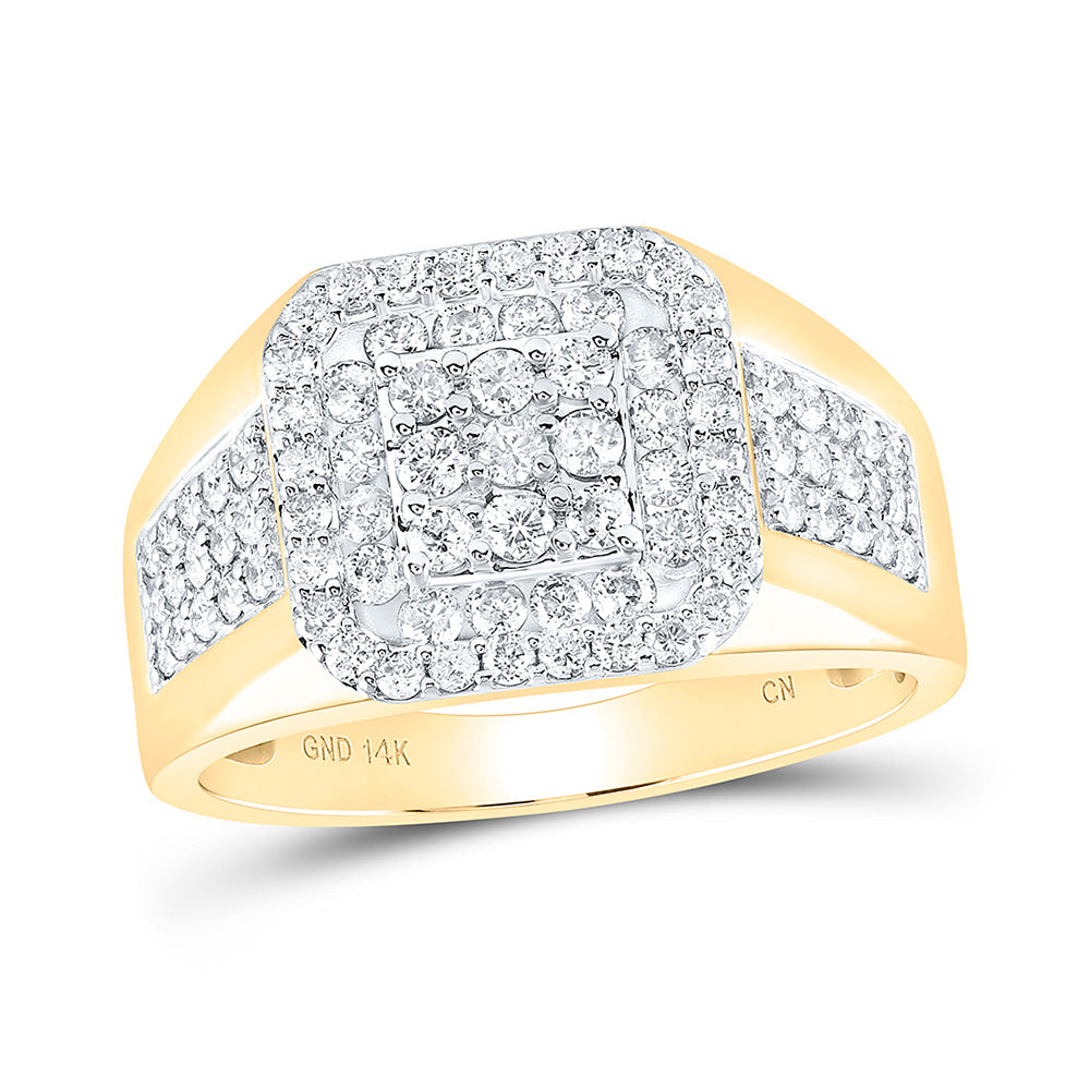 14kt Yellow Gold Mens Round Diamond Square Ring 1-1/4 Cttw