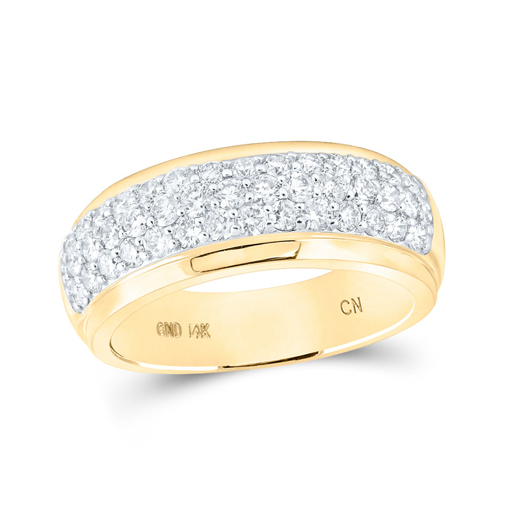 14kt Yellow Gold Mens Round Diamond Pave Band Ring 1-1/2 Cttw