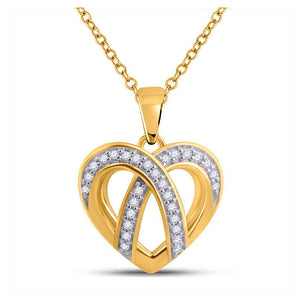 10kt Yellow Gold Womens Round Diamond Heart Pendant 1/10 Cttw