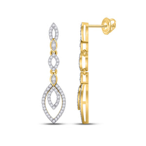 10kt Yellow Gold Womens Round Diamond Dangle Earrings 1/3 Cttw